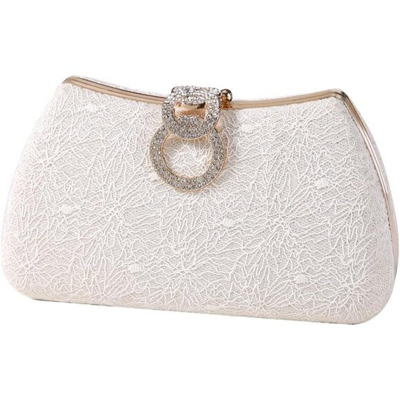 Women's Rhinestone Clutch Purse with Removable Chain - White, 8.7x3.3x5.1 Inches
